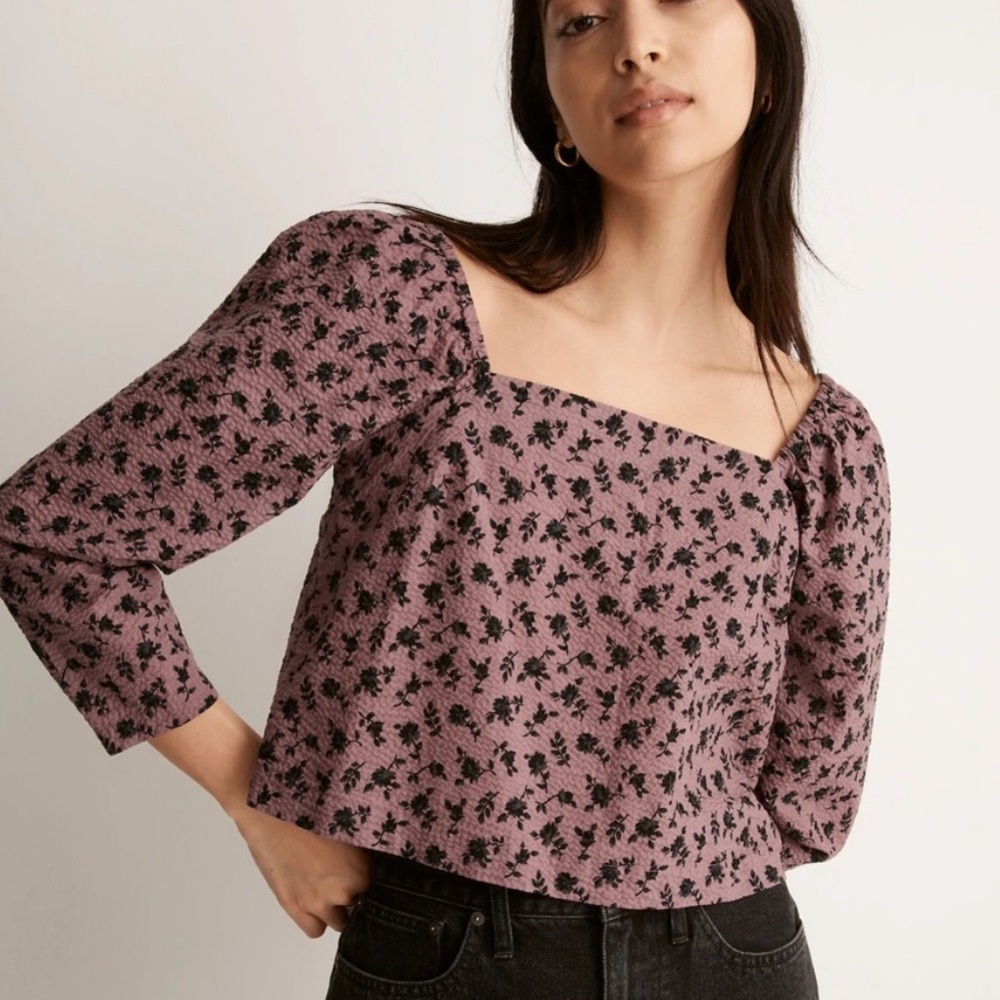 MUST GO BY JUNE 7! Madewell Pink Floral Square-Neck Puff Sleeve Blouse